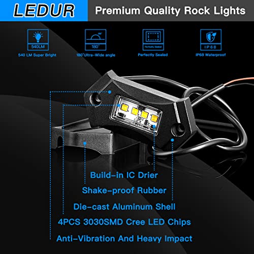LEDUR R3 Rock Lights White 16PODS White Rock Lights with 540LM 64LED Lights for Je-ep Offroad Trucks UTV Boat RZR Shockproof Waterproof Lights High Power Underbody Neon Trail Rig DC9-32V