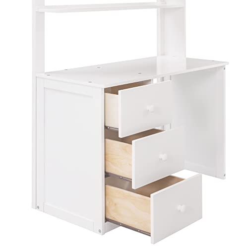 P PURLOVE Full Loft Bed with Desk for Kids,Multifunctioanl Wood High Loft Bed Frame with Storage Drawers,Wardrobe and Shelf,Full Bed Frame with Storage for Kids,Teens,Adults,Espresso