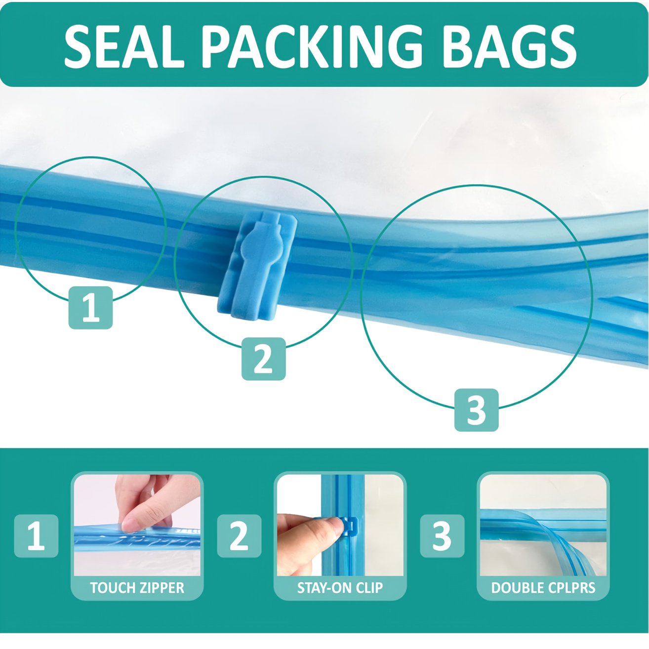 12 Pack Durable Plastic Roll-Up Space Saver Bags for Travel - Zippered Clothes Organizers with Carry Handles Stackable for Suitcases Closet Under Bed Storage