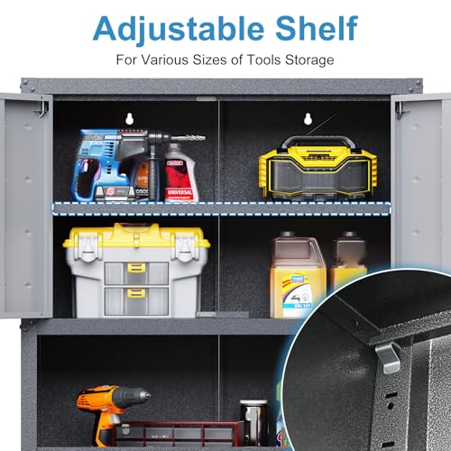 Garage Storage Cabinet Wall Cabinet with 2 Doors,Lockable Tool Cabinets Wall Mounted with Adjustale Shelves,Heavy Duty Steel Hanging Cabinets for Warehouse Kitchen Laundry,Assembly Required