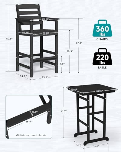 SERWALL 5 Pieces Adirondack Bar Chairs Set, HDPE Adirondack Barstools Chairs with Bar Pub Table, Outdoor Patio Bar Furniture Set for Bistro, Balcony, Poolside, Garden, Black