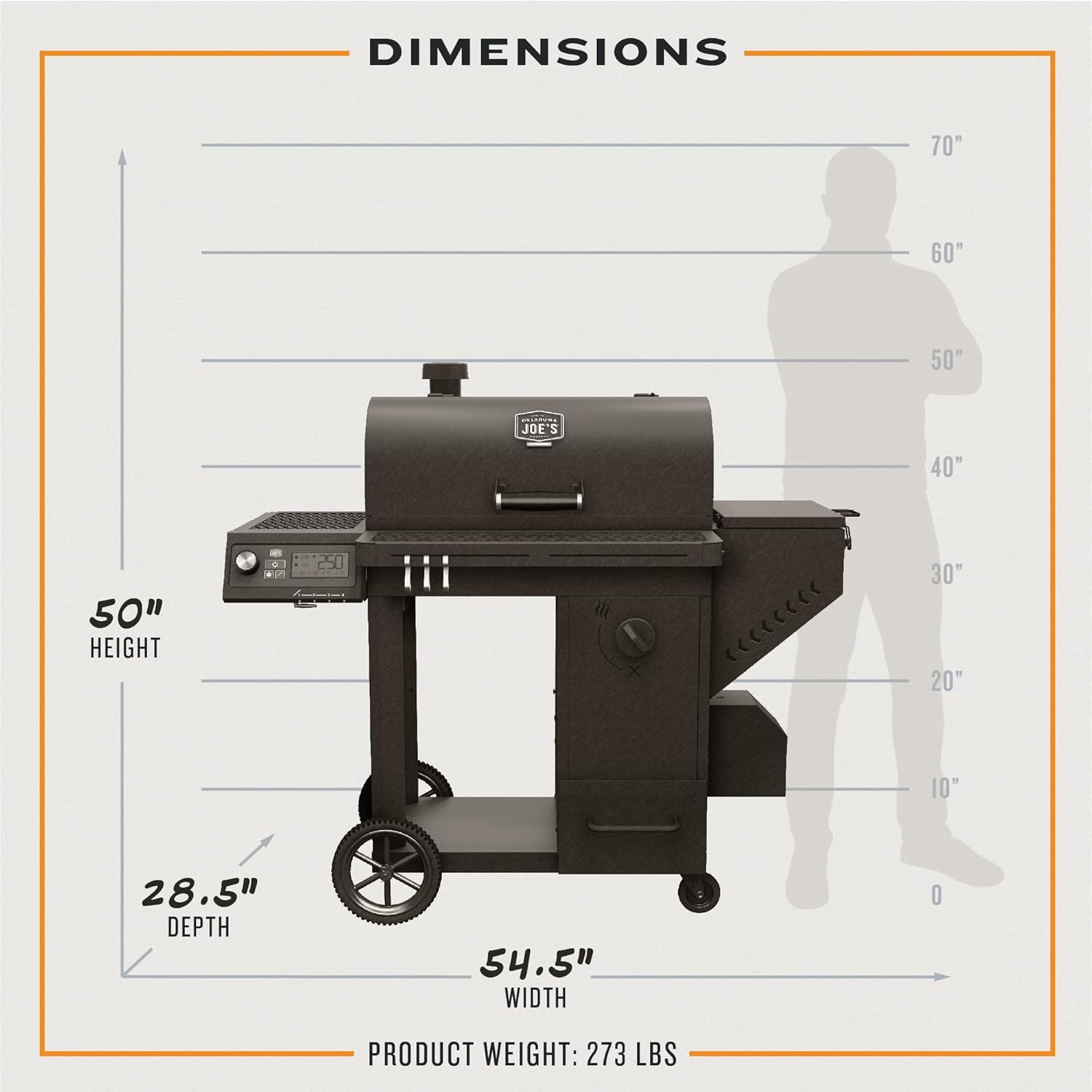 OKLAHOMA JOE'S® Tahoma™ Auto-Feed Charcoal 900 Smoker and Grill, Black Steel, 24203104