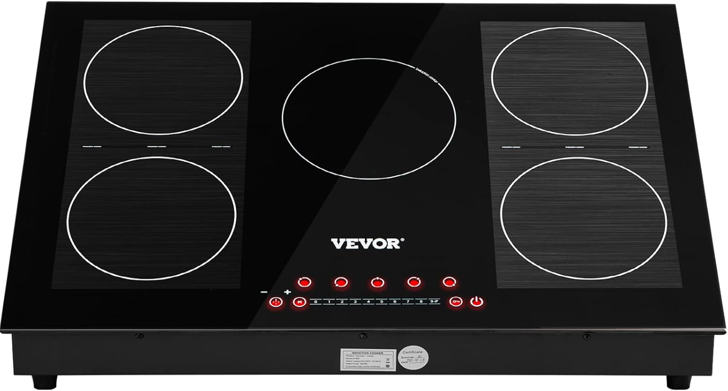 VEVOR Built-in Induction Electric Stove Top 5 Burners,35 Inch Electric Cooktop,9 Power Levels & Sensor Touch Control,Easy to Clean Ceramic Glass Surface,Child Safety Lock,240V