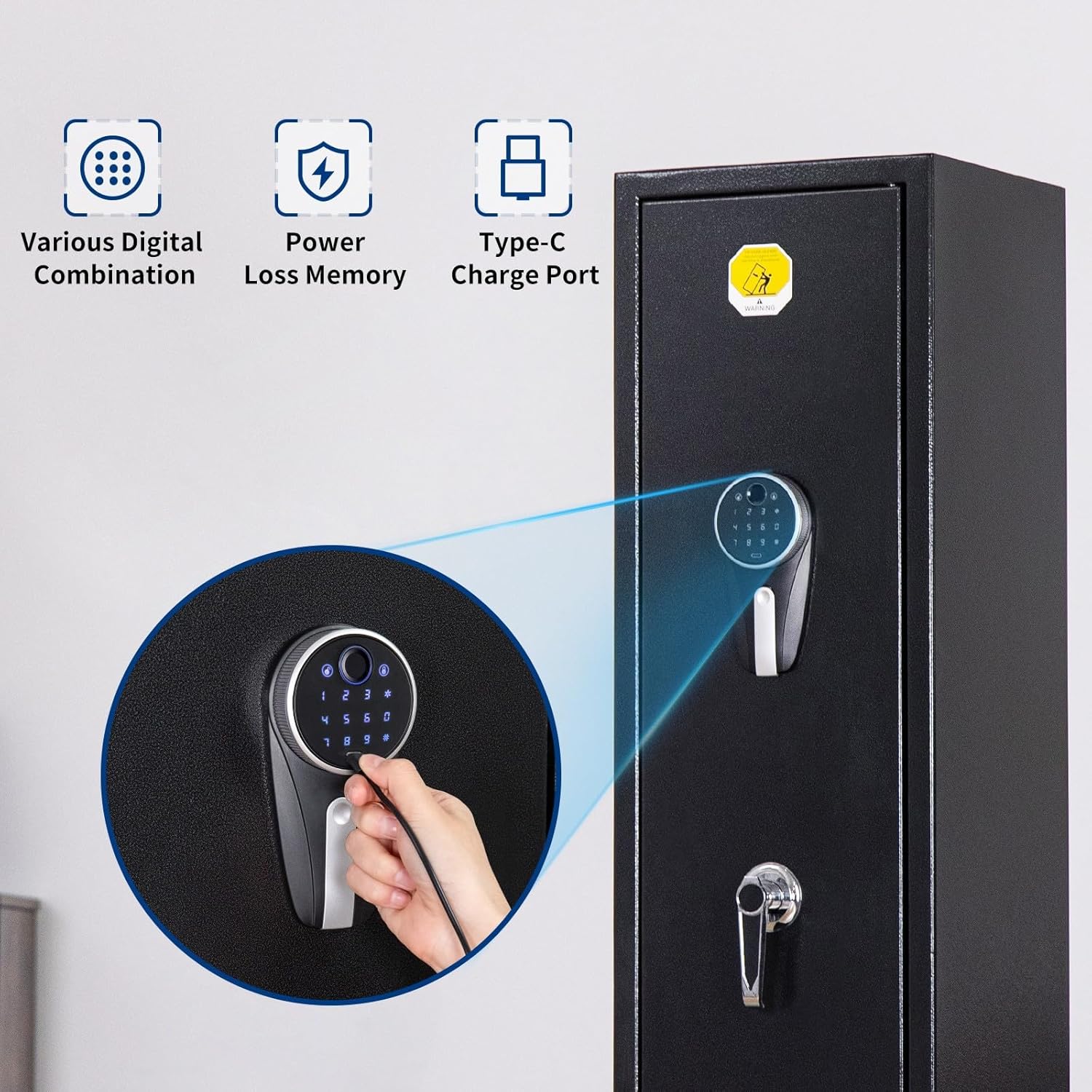 BlackSmith 5 Long Gun Safe Biometric Rifles Safe for Home Rifles and Pistols Quick Access Fingerprint Gun Cabinet Lockbox 2 Rifle Gun Rack Dual Alarm Password Memory Function 16 Gauge Alloy Steel