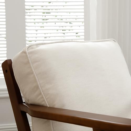 chairus Mid-Century Modern Accent Chair Linen Fabric Upholstered Living Room Chair Comfy Single Chair for Bedroom Reading Room Lounge with Arm & Solid Wood Frame, Fabric Beige