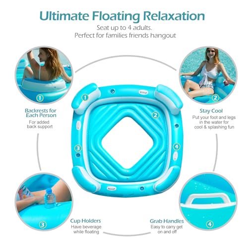Jasonwell Floating Island Pool Float - Inflatable 4-Person Swimming Pool Lounger Raft River Lake Floaties Relaxation Water Floats with Cupholders Big Multi Person Tropical Party Toys for Adults Kids