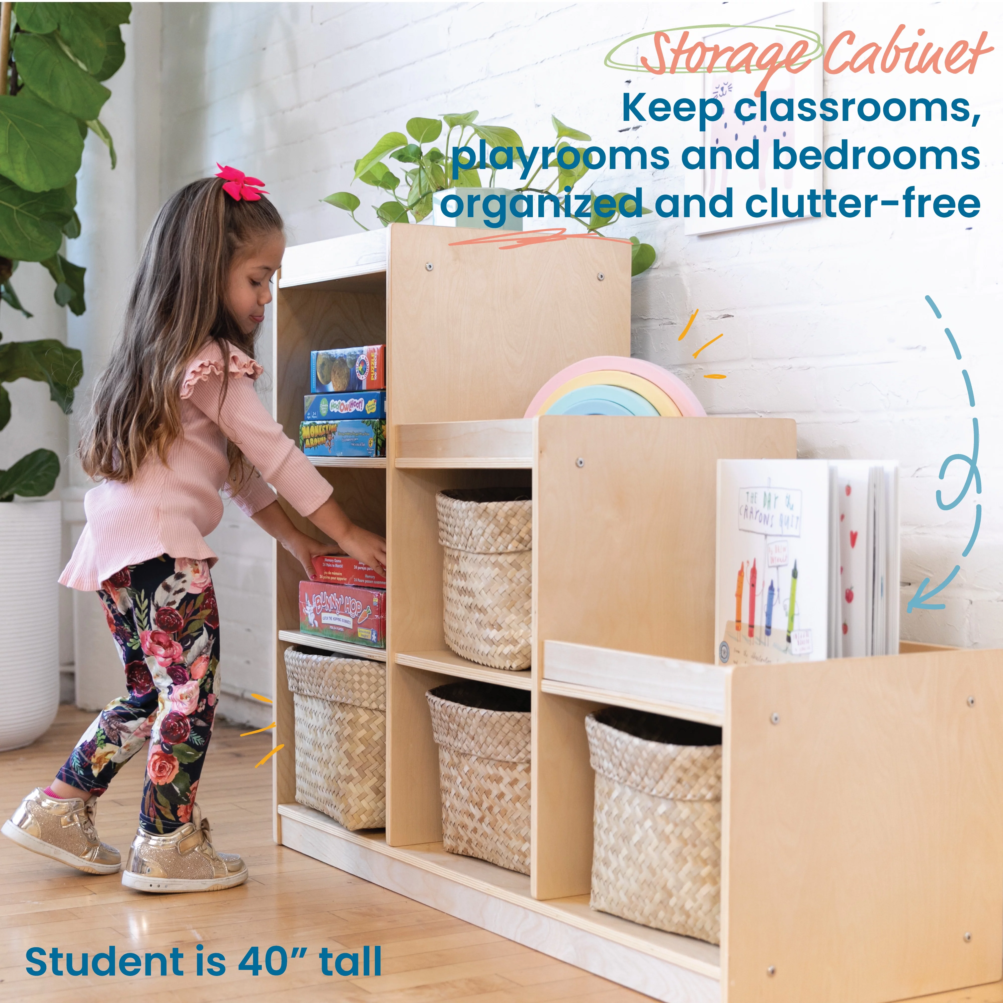ECR4Kids 3-2-1 Cube Storage Cabinet, Kids Furniture, Natural