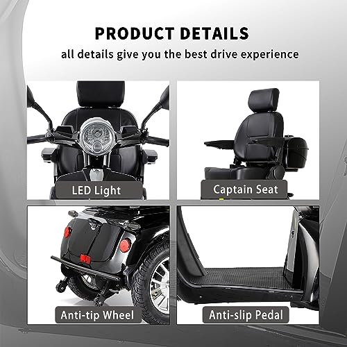 Mobility Scooters for Seniors & Adults Heavy Duty 4 Wheel Electric Powered Mobility Scooter 330lbs Capacity All Terrain Mobile Scooter Wheelchair Device for Travel w/Long Range Battery Remote Keys