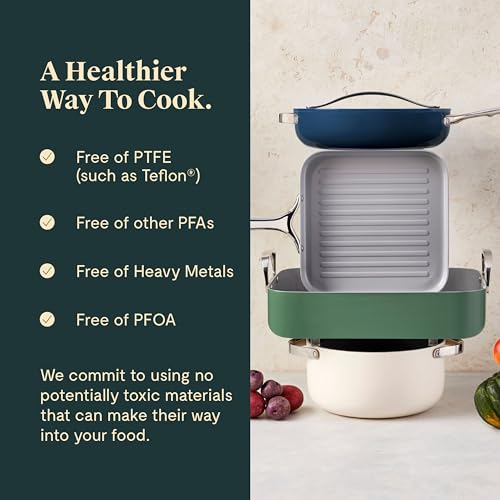 Caraway Square Cookware Set - Square Pans Set - Perfect for Griddling, Toasting, Searing, Roasting, and More - Non-Stick Ceramic Coated Pans - Non Toxic, PTFE & PFOA Free - Marigold