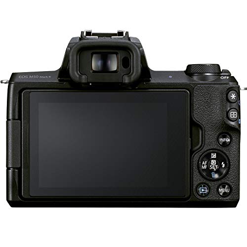 Canon EOS M50 Mark II Mirrorless Digital SLR with 15-45mm Lens Kit (Black) + 32GB Memory Card + 3 Piece Filter Kit, Tripod, Flash + Photography Bundle