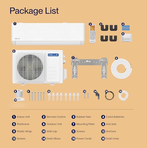 DELLA Optima Series Wifi Mini Split AC Inverter Air Conditioner with Pre-Charged Heat Pump & 16.4ft Installation Kits, Work with Alexa,Energy Star