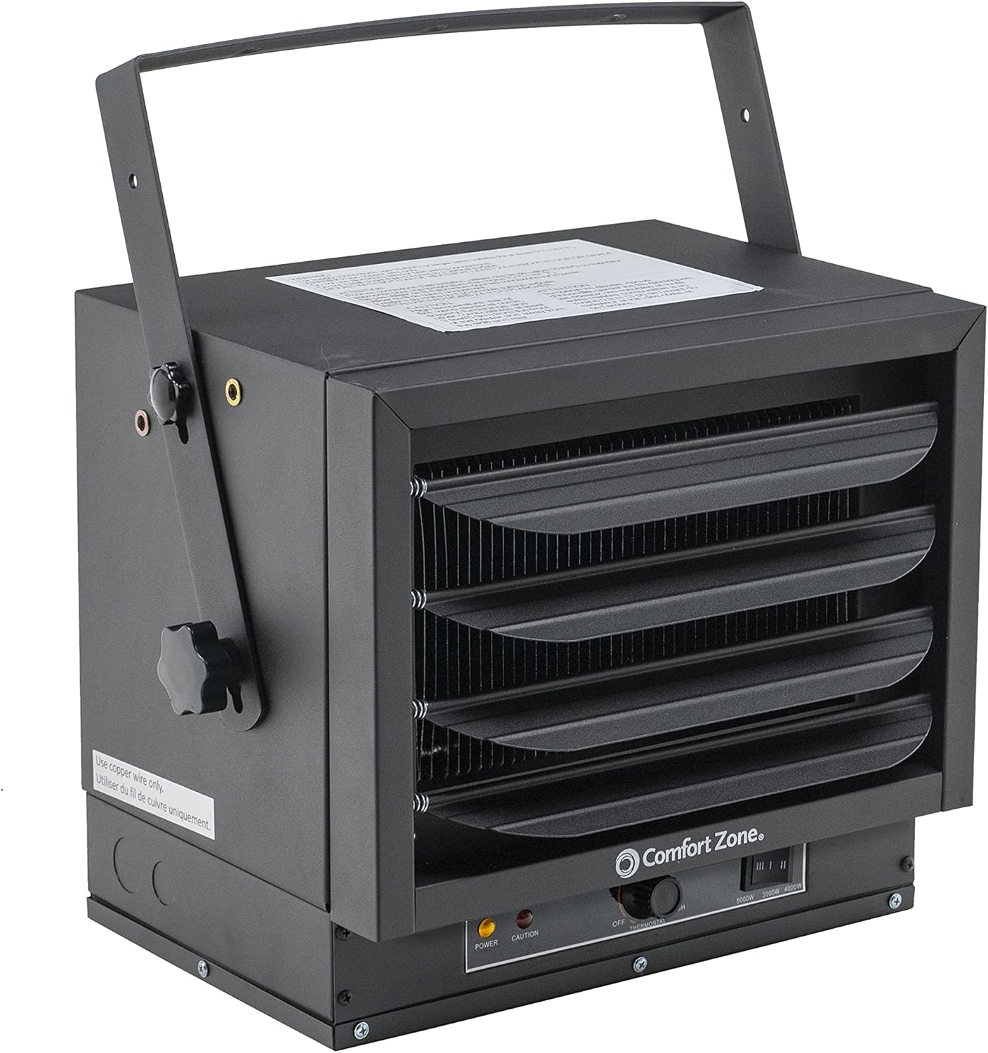 Comfort Zone 5000W Fan-Forced Ceiling Mount Heater with Dual Knob Controls, Deluxe Utility Wall, White