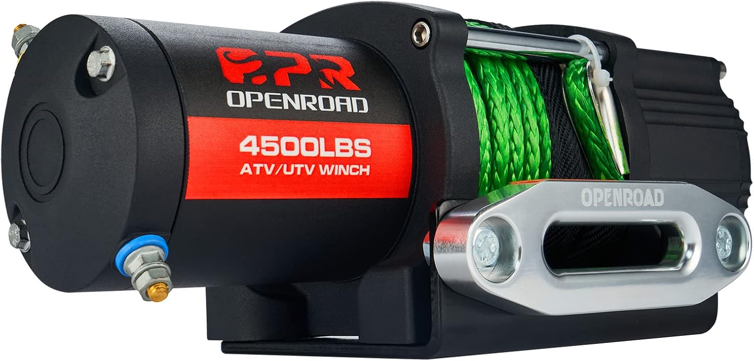 OPENROAD ATV Winch 3500lbs 12V Electric Winch,Synthetic Rope ATV Winch Kits for ATV/UTV Off Road Trailer Towing Winch,with Wireless Remote Control Mounting Bracket(Green Rope)