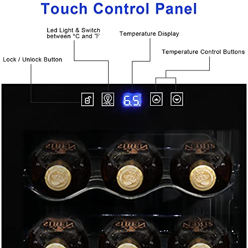 Winado Wine Cooler Refrigerator, 12 Bottle Freestanding Compressor Wine Cooler w/Digital Temp Control, Mini Wine Fridge with Double-Layer Glass Door & Removable Shelves