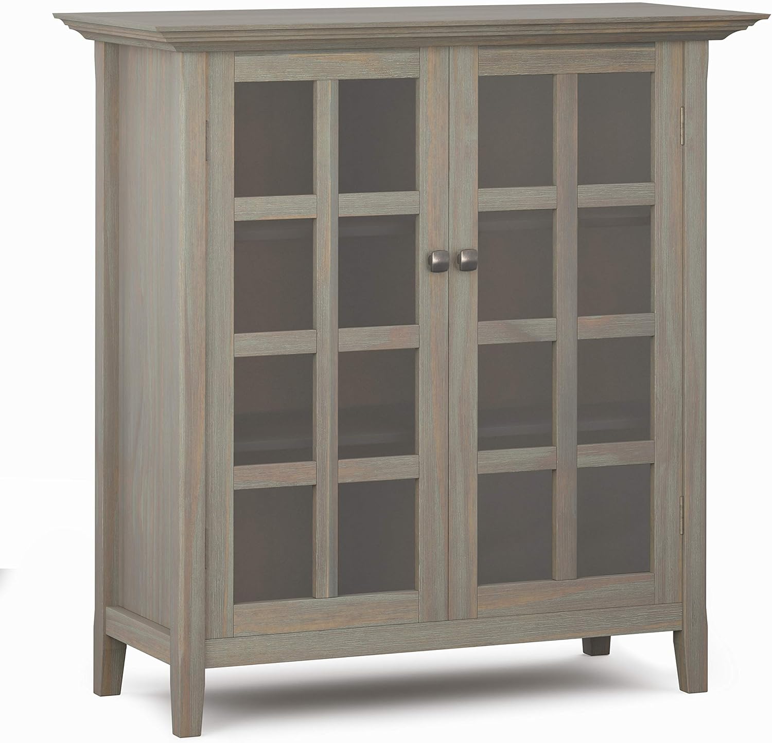 SIMPLIHOME Acadian SOLID WOOD 39 inch Wide Rustic Medium Storage Cabinet in Distressed Grey, with 2 Tempered Glass Doors, 4 Adjustable Shelves