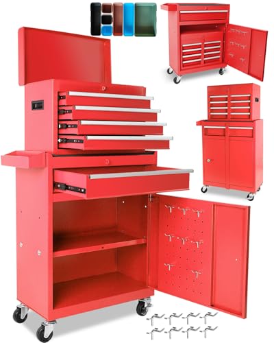 Heavy-Duty 7-Drawer Rolling Tool Chest with Wheels, Steel Tool Storage Cabinet with Lock & Liner for Workshop for Workshop/Garage - Includes 7 Organizer Boxes, Black