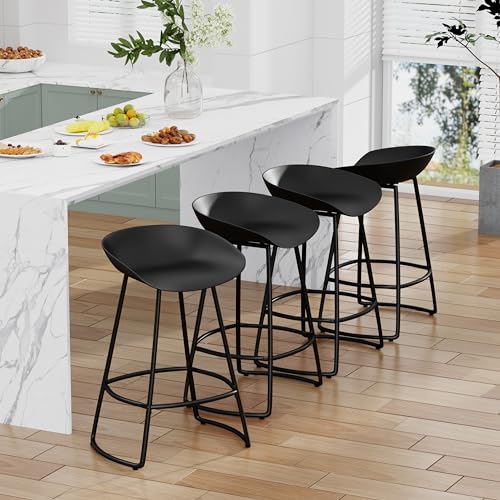 Andeworld Swivel Barstools Set of 4,Modern 30" Bar Height Chairs Plastic Seat Metal Bar Stools for Kitchen Island Breakfast Bar,White