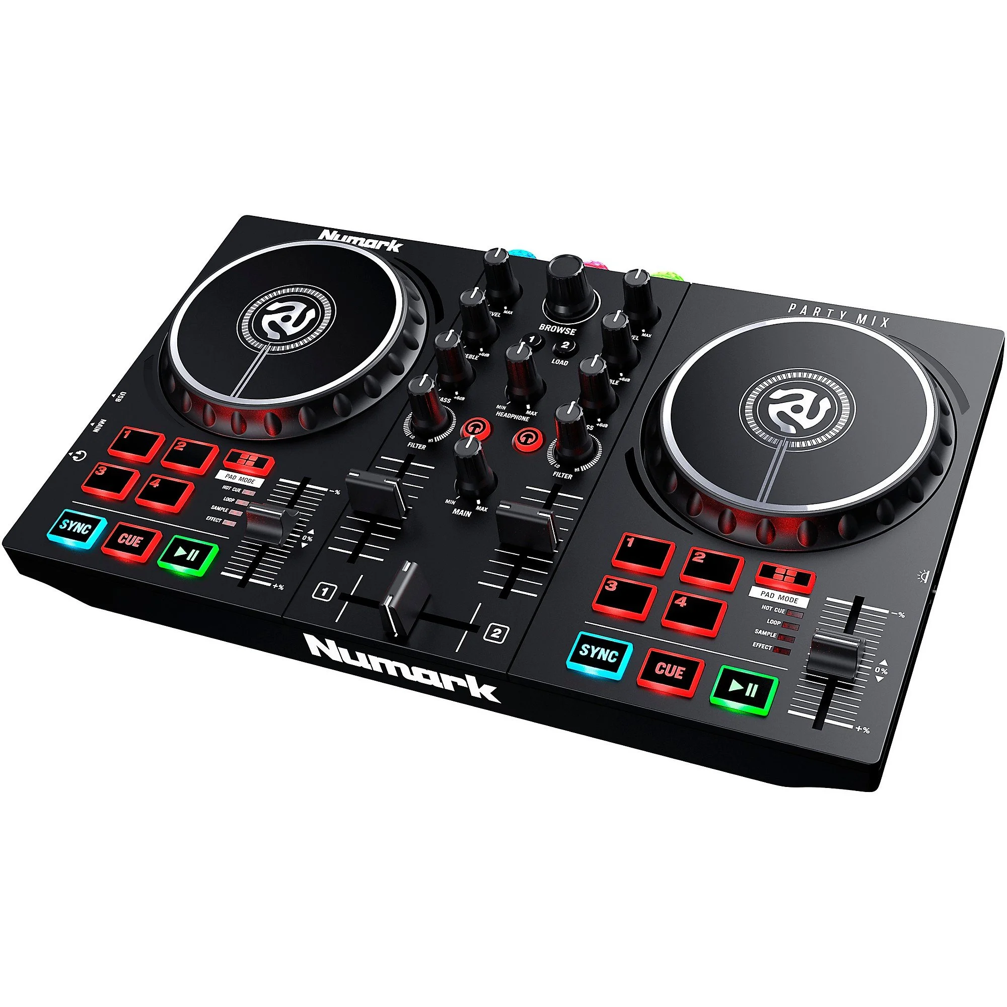 Numark Beginners Party Mix II - DJ Controller Set with Built-In Lights, Mixer for Serato Lite and Algoriddim Pro AI