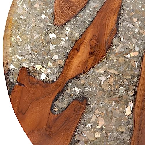 Coffee Table Teak Resin 23.6",Round Coffee Table with Resin Decoration, Rustic Teak & Mango Wood Table for Living Room or Bedroom