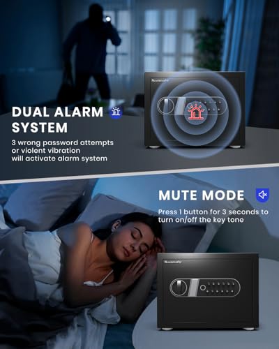 Biometric Safe, Fingerprint Home Safe Box with Fireproof Waterproof Bag & Key, 1.4 Cu ft Security Money Safe for Cash, Jewelry, Valuables, Digital Electronic Keypad, Dual Alarm System, Cabinet safe