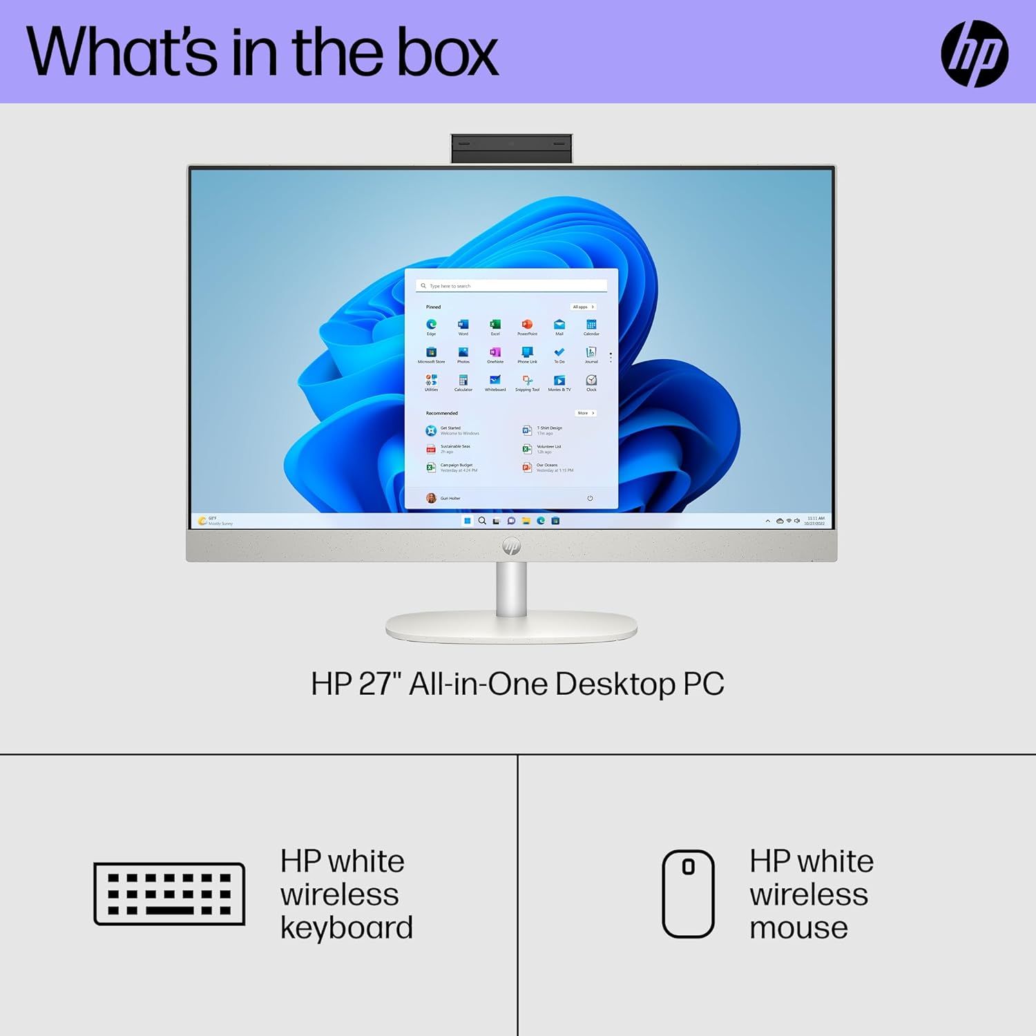 HP Newest 27" All-in-One Desktop Computer, FHD IPS Touchscreen, Intel Core Ultra 7-155U 12-Core Processor, 64GB DDR5, 1TB SSD, Wi-Fi 6, HDMI, Wireless KB&Mouse, Windows 11 Home, P500 Portable SSD