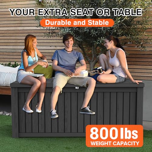 260 Gallon UV Resistant Outdoor Storage Box Waterproof, Lockable Resin Deck Box for Garden Tools, Sports Equipment and Cushions, Gray