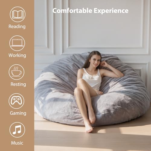 BYBYME 3 in 1 Bean Bag Chairs, Bean Bag Bed for Adults High-Density Foam Filling, Convertible Sofa Bed Faux Fur, Giant Bean Bag Chairs for Adults
