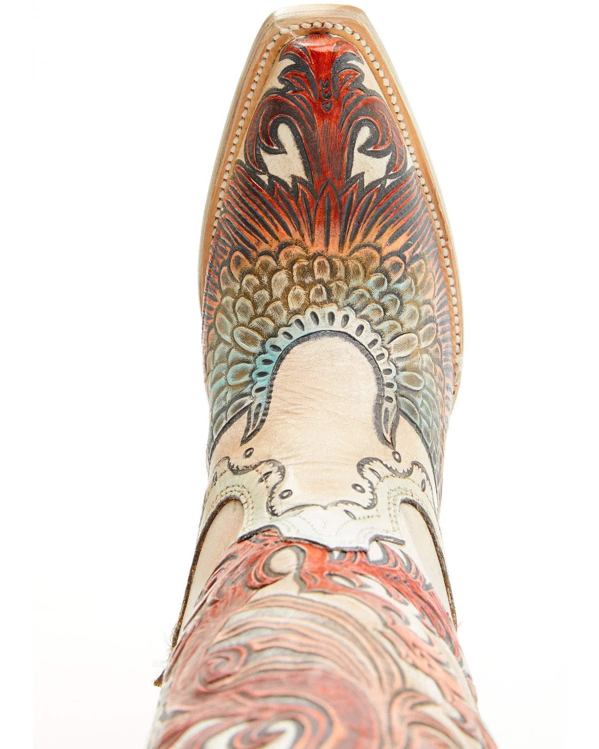 Corral Women's Fire Phoenix Hand Tooled And Painted Tall Western Boot Snip Toe White 7 1/2 M  US