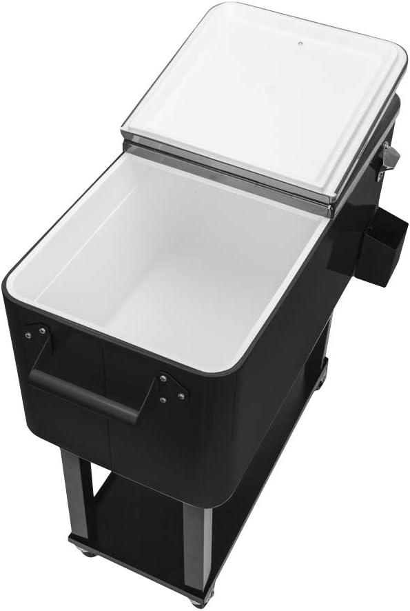 80 Quart Rolling Ice Chest, Portable Patio Party Bar Drink Cooler Cart, with Shelf, Insulated Rolling Cooler Cart with Bottle Opener, Mobile Cooler on Wheels, Rolling Cooler Cart
