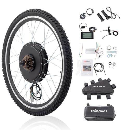 PEXMOR Electric Bike Conversion Kit, 48V 1000W /1500W 26" Front/Rear Wheel E-Bike Hub Motor Kit, Upgrade 3 Mode Controller w/PAS/LCD Display/Twist Throttle Ebike Bicycle Wheel Kit