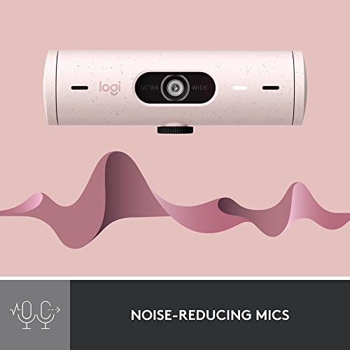 Logitech Brio 500 Full HD Webcam with Auto Light Correction,Show Mode, Dual Noise Reduction Mics, Webcam Privacy Cover, Works with Microsoft Teams, Google Meet, Zoom, USB-C Cable - Rose