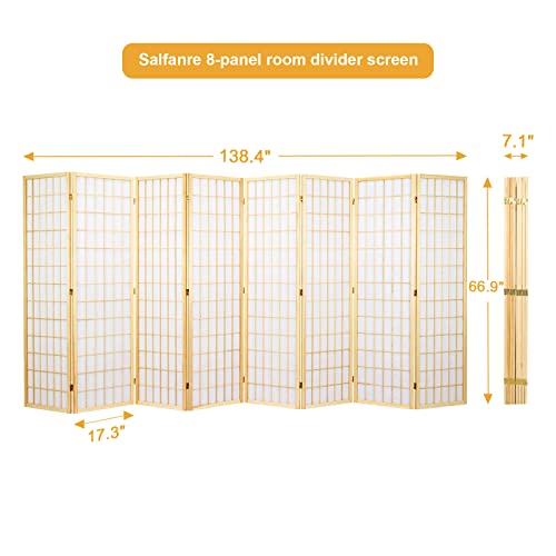 8 Panel Room Divider, Japanese Room Divider, Shoji Screen Room Divider, Folding Screen, Japanese Style, 5.6 Ft, Black