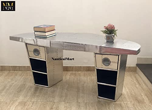 NauticalMart Aviator Wing Desk Wing Shaped Aluminium Desk Home Office Decor Furniture (72 Inches)