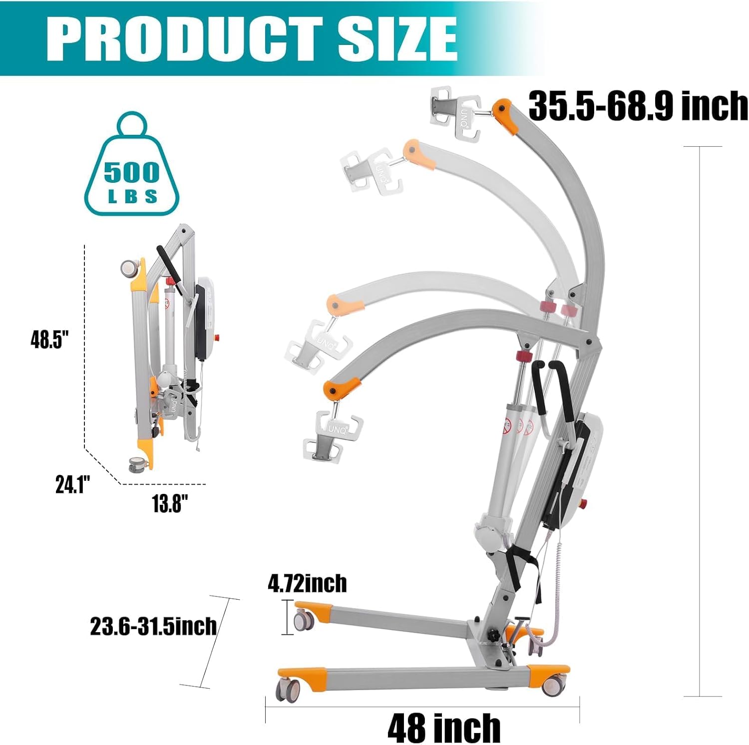 Electric Patient Lift - Premium Aluminum Folding Electric Hoyer-Lift for Home, Efficient 500lbs Electric Body Transfer Lifter for Car with Robust MOTECK Motor