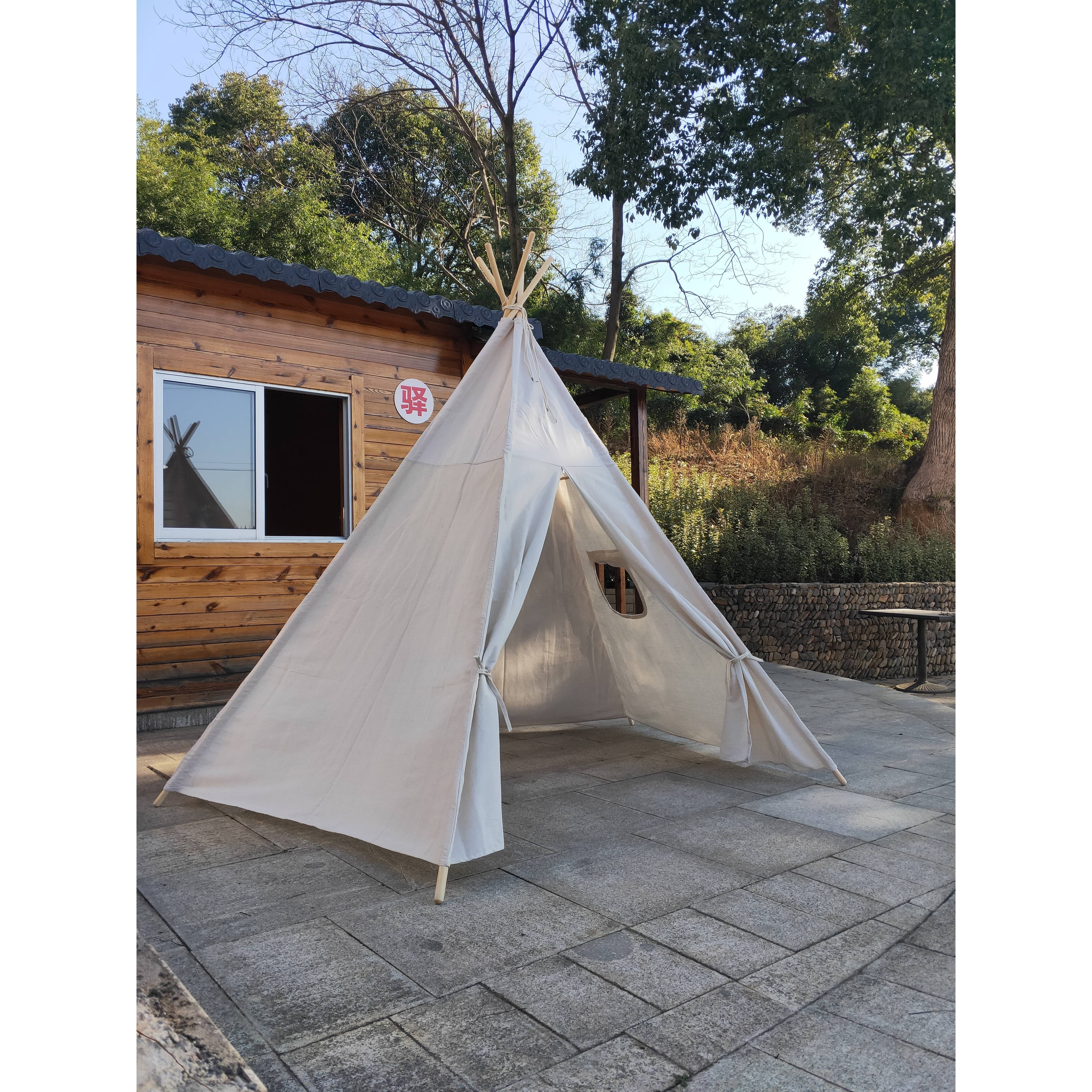 8 Ft Super Large 5Pole OffWhite Teepee Tent for Indoor And Outdoor