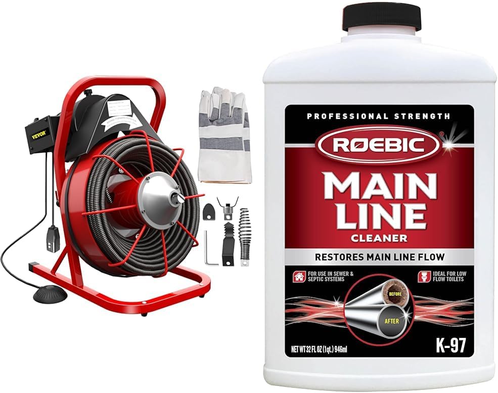 VEVOR Drain Cleaner Machine 75Ft x 1/2Inch, 370W Drain Cleaning Machine Fits 1 Inch & Roebic K-97 Main Line Cleaner, Exclusive Bacteria Digests Paper, Fats