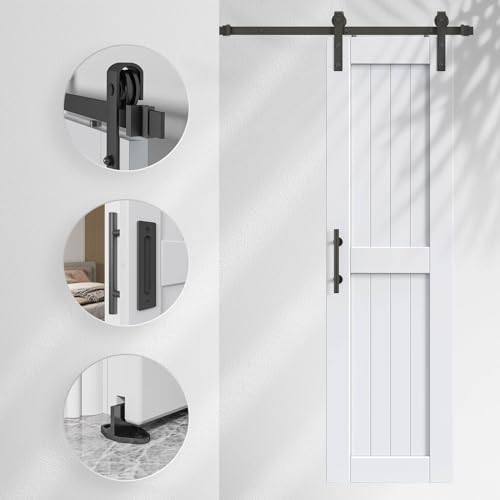 EaseLife 54 x 84 inch White Barn Door with 9FT Sliding Door Hardware Kit Included & Handle,Solid Wood Covered with Waterproof PVC Surface,DIY Assemblely,Easy Install,H-Frame,Fit 50-52in Wide Opening