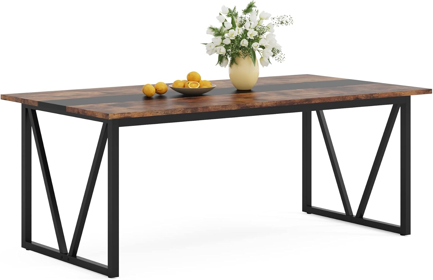 TRIBESIGNS WAY TO ORIGIN Dining Table for 6-8 People, 70.8-inch Rectangular Wood Kitchen Table with Strong Metal Frame, Industrial Large Dining Room Table for Kitchen, Living Room (Rustic Brown)