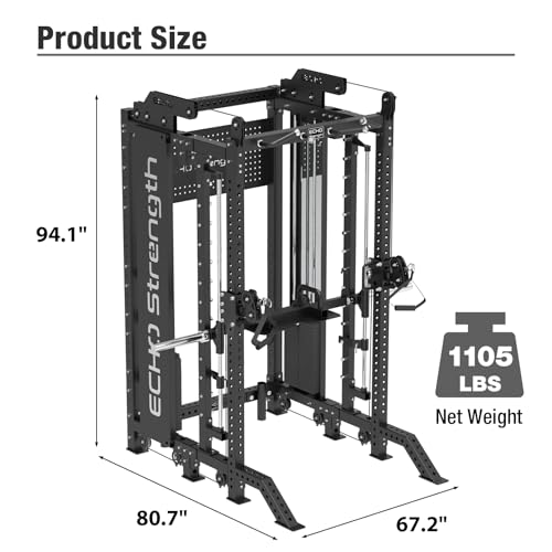 Commercial Functional Trainer Cable Machine with Dual Weight Stacks, Power Cage Squat Rack, Dual Cable Crossover Machine with Pulley System