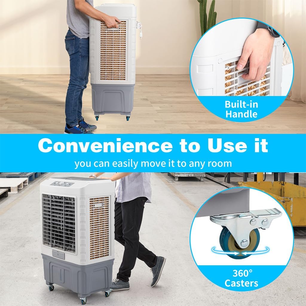 Swamp Cooler, 4188CFM Evaporative Air Cooler with 13.2 Gallon Water Tank, Remote Control, 12H Timer, 3 Modes & Speeds, 90° Oscillation, Portable 3-IN-1 Cooling Fan for Office/Room/Garage/Kitchen