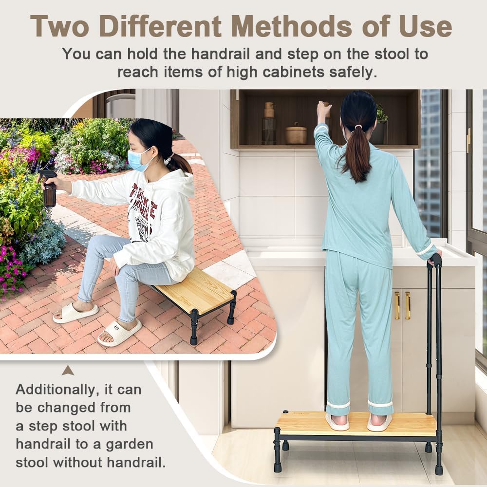 Zelen Bed Step Stool with Handle for Elderly Bedside Steps Stool Medical for High Beds Bedside Assist Rail Bed Grab Bar for Seniors Adjustable Height Handicap Steps Safety Foot Stool with Handrails
