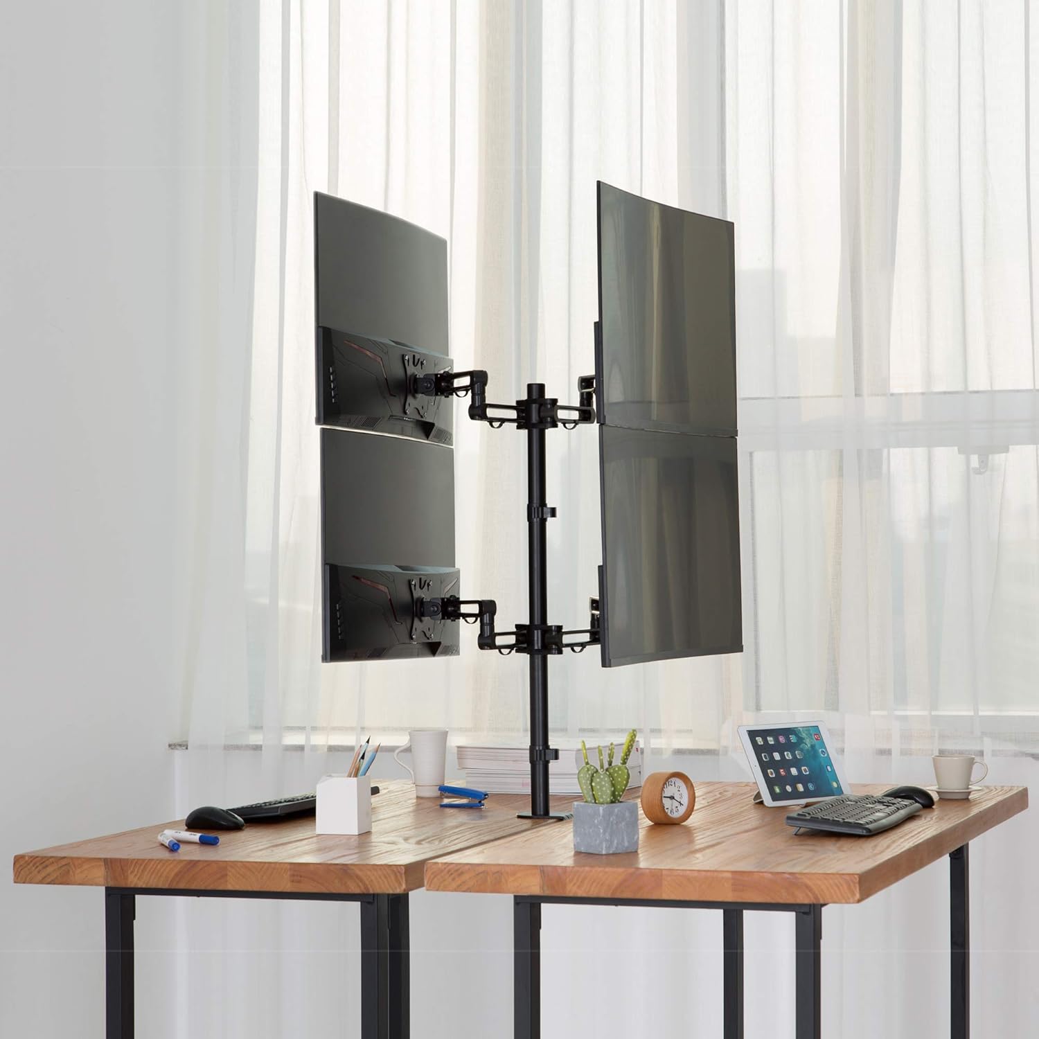 AVLT Quad 32" Monitor Desk Stand - Mount Four 17.6 lbs Computer Monitors on 4 Articulating Adjustable Arms - Organize Your Work Surface with Ergonomic Viewing Angle VESA Monitor Mount