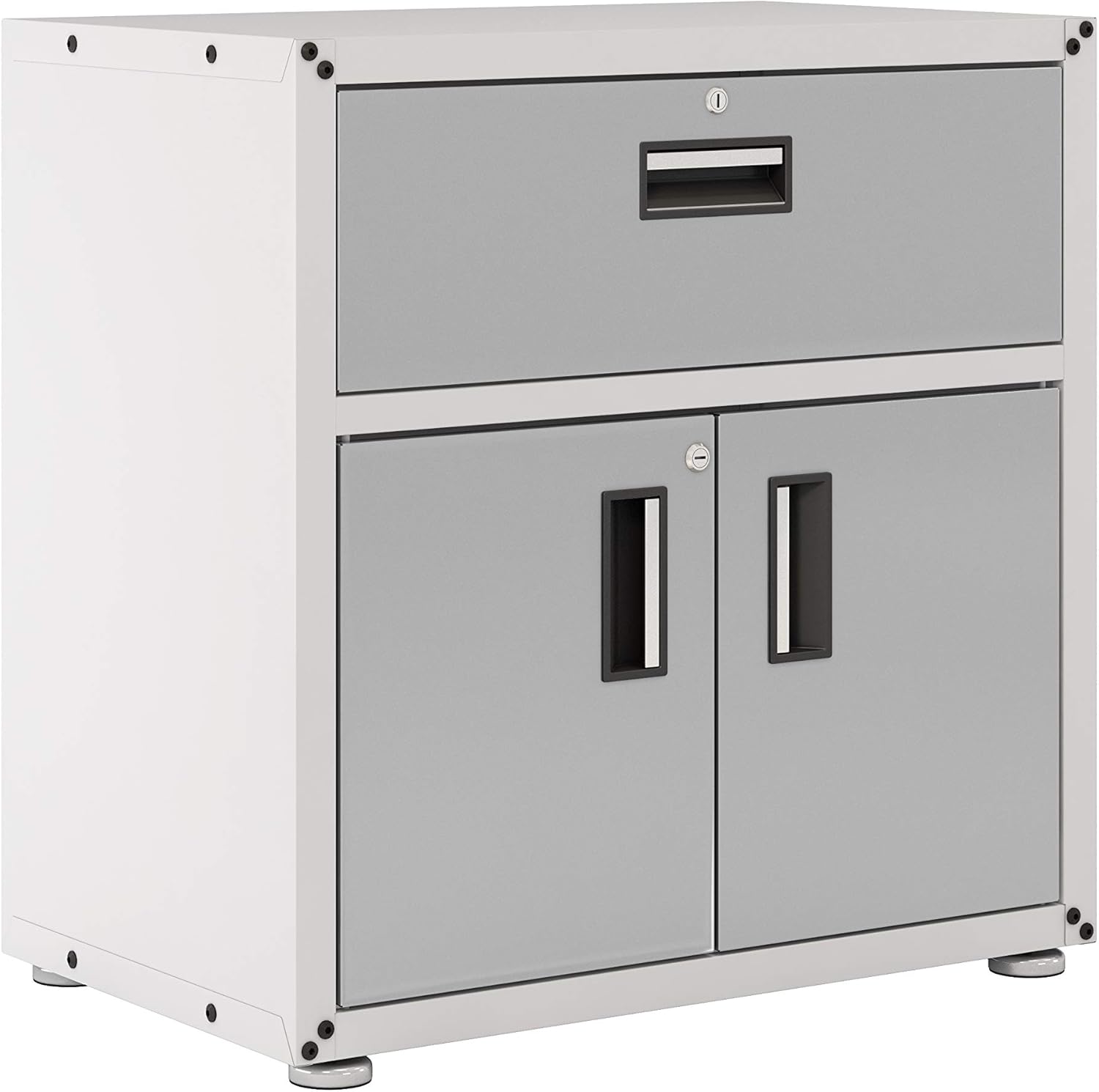 itbe for Home Ready-to-Assemble One Drawer Steel Cabinet with 2 Doors (White and Grey)