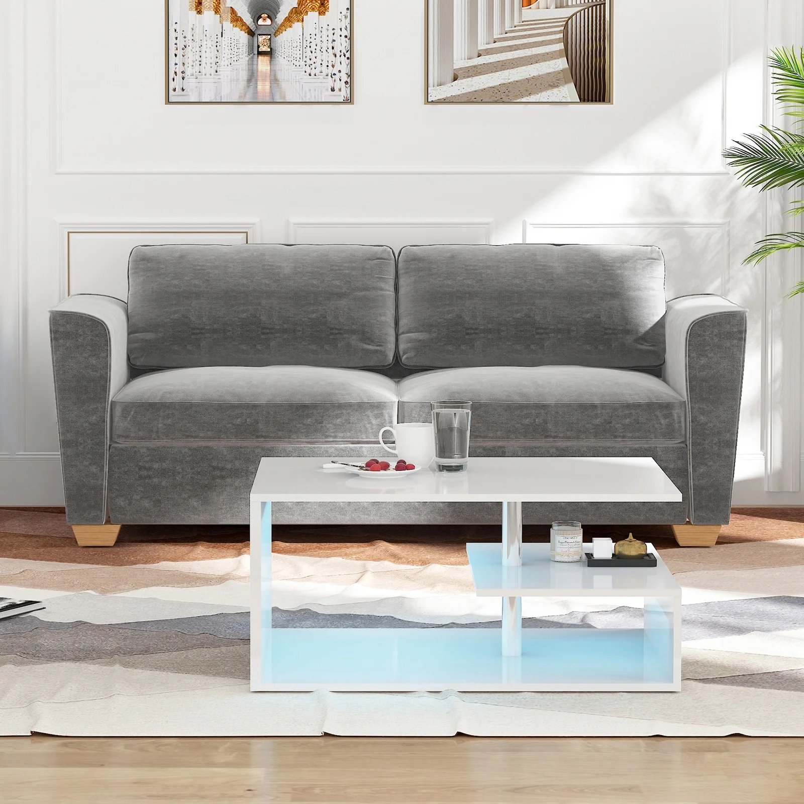 MUZZ Full Size Pull Out Sofa Bed, Velvet Sofa Couvh with Pull Out Bed, Sleeper Sofa Couch with Foam Mattress, 2-in-1 Sleeper Couch Bed for Living Room/Apartment/Small Spaces (Grey)