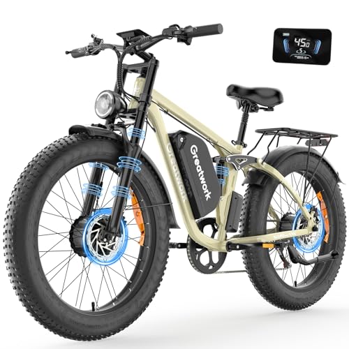 Dual Motor Electric Bike for Adults, 52V 4000/5000W Peak Motor, 40/45MPH, 1300Wh Battery, Up to 100 Miles Range, 26" x 4.0 Fat Tire Ebike with 7-Speed, Suspension, Turn Signals and Dual Disc Brakes