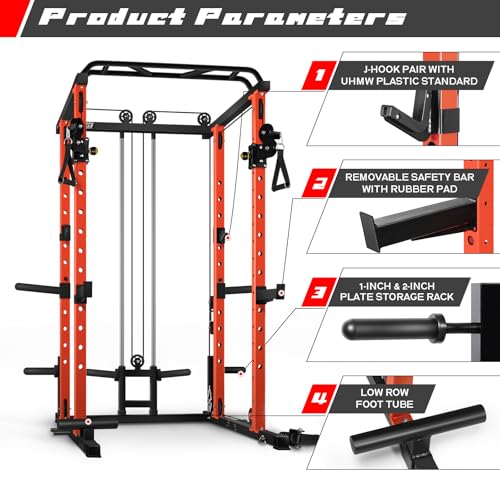 RitFit Multi-Function Squat Rack Power Cage PPC03 with Cable Crossover System, 1000LBS Capacity Power Rack and Packages with Optional Weight Bench, Barbell Weight Set, for Garage Workout & Home Gym