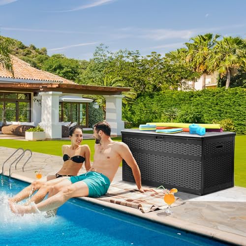 YITAHOME XXL 230 Gallon Large Deck Box, Double-Wall Resin Rattan Outdoor Storage Box with Flexible Divider for Patio Cushions Pool Float Garden Tools, 1000lbs Load Capacity Lockable Waterproof (Gray)
