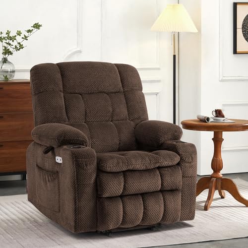 MCombo Dual Motor Power Lift Recliner Chair with Massage and Heat for Elderly People, Infinite Position, USB Ports, Cup Holders, Fabric 7890 (Medium-Regular, Burgundy)