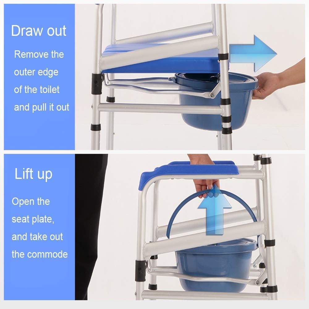 Mobile Bedside Commode, Wheeled Folding Toilet Seat Chair Armrests Backrest and Removable Footrests WC Chair with Lid Bathroom Chair or Disabled Pregnant Elderly