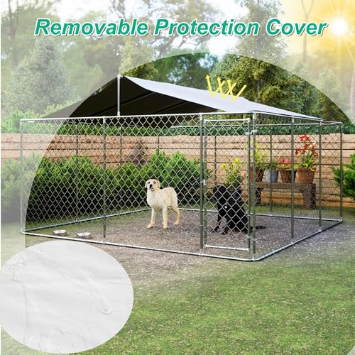 13.1x7.5x7.6 FT Outdoor Dog Kennel, Large Heavy Duty Galvanized Steel Dog Cage with Waterproof Cover, Dog Fence House w/Secure Lock, Anti Rust Dog Enclosure Playpen for Backyard, Silver